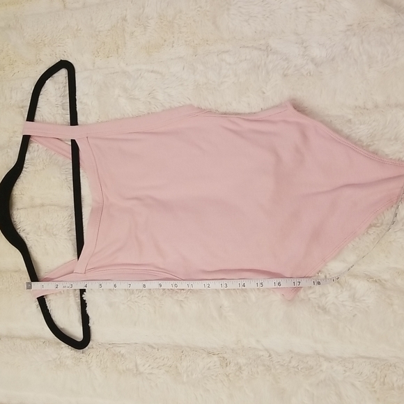 NWT Olivaceous Square Neck Ribbed Cross Back Thong Bodysuit S color light pink - Picture 11 of 11